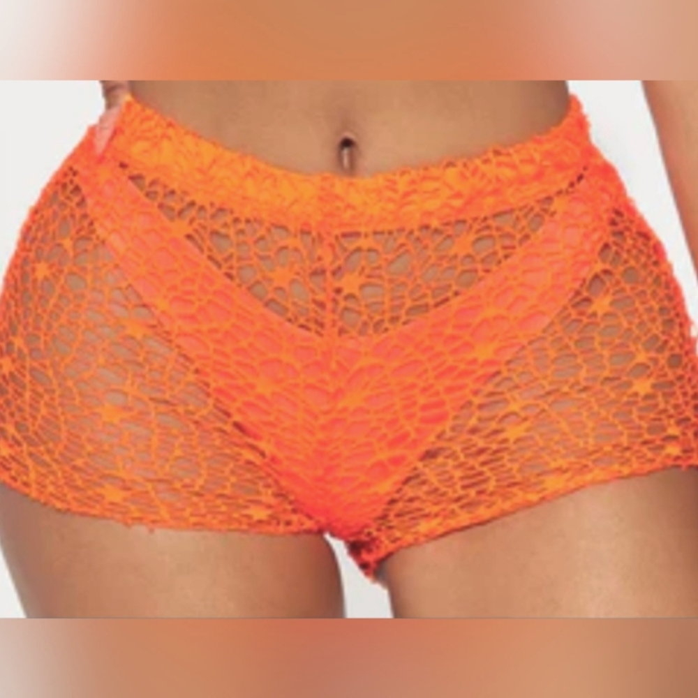 🍎 New Mesh Cover Up Shorts Crochet Knit Look Cheeky Butt